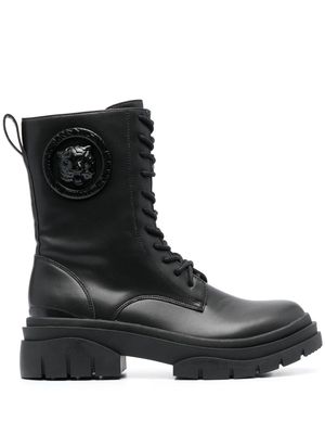 Just Cavalli tiger-appliqué combat boots - Black