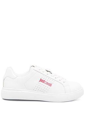 Just Cavalli Tiger Head-logo leather sneakers - White