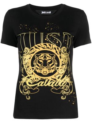 Just Cavalli Tiger Head-motif cotton T-shirt - Black