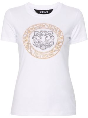 Just Cavalli Tiger Head-motif studded T-shirt - White