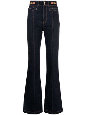 Just Cavalli Tiger Head-plaque high-rise bootcut jeans - Blue