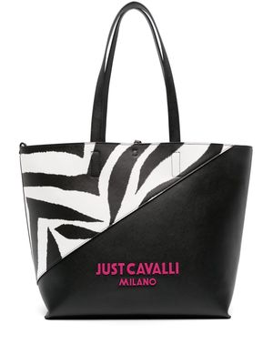 Just Cavalli zebra-print panelled tote bag - Black