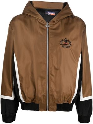 Just Don embroidered-print zip-up jacket - Brown