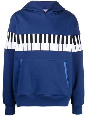 Just Don Piano-print cotton hoodie - Blue