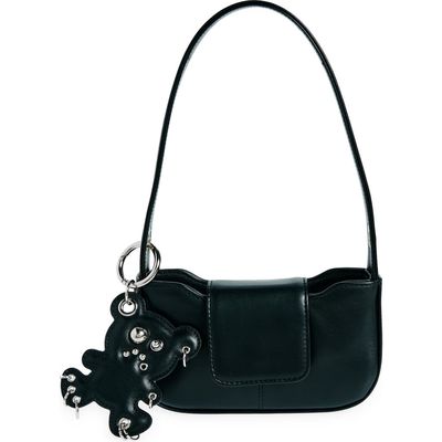 Justine Clenquet Dylan Faux Leather Shoulder Bag with Teddy Bear Bag Charm in Black W/Teddy 