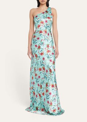 Justine Floral Silk One-Shoulder Maxi Dress