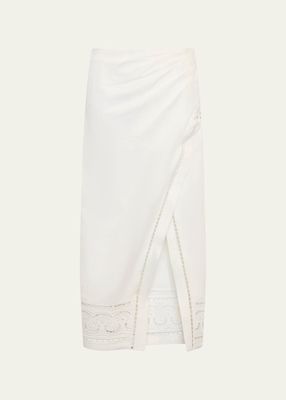 Justine Scarf Embroidered Linen Draped Midi Skirt