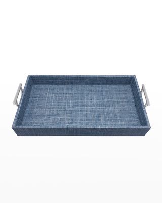 Jute Small Tray with Metal Handles, Heather Blue