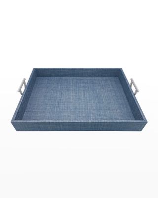Jute Tray with Metal Handles, Heather Blue
