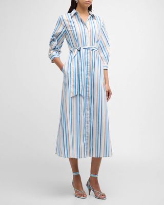 Jutta Striped 3/4-Sleeve Midi Shirtdress