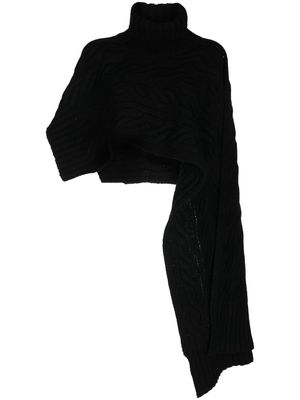 Juun.J asymmetric cable-knit shawl - Black