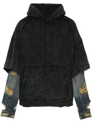 Juun.J Broken layered distressed hoodie - Black