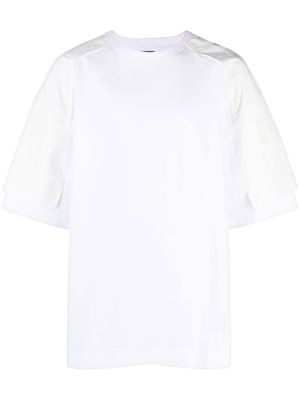 Juun.J contrast-sleeve logo-embroidered T-shirt - White