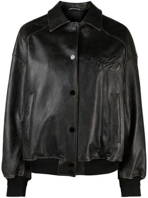 Juun.J debossed-logo leather bomber jacket - Black