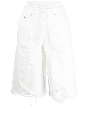 Juun.J double-layer distressed denim shorts - White