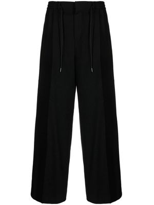 Juun.J elasticated-waist wool wide-leg trousers - Black