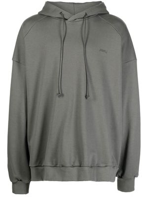 Juun.J embroidered-logo cotton hoodie - Grey