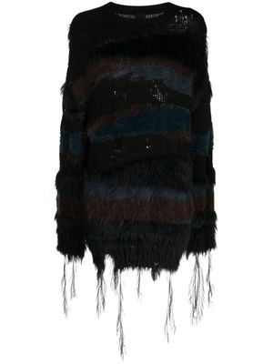 Juun.J faux-fur detailing open-knit jumper - Multicolour