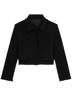 Juun.J frayed-trim bouclé cropped jacket - Black