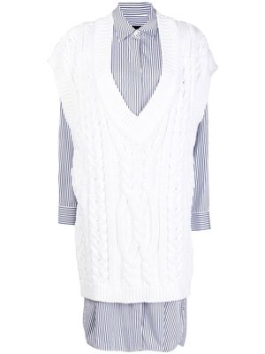 Juun.J knitted-overlay detail shirt dress - White