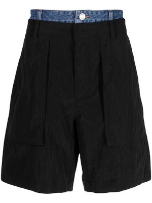 Juun.J layered pleated bermuda shorts - Black