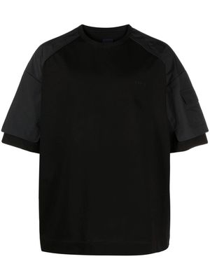 Juun.J logo-embroidered panelled T-shirt - Black