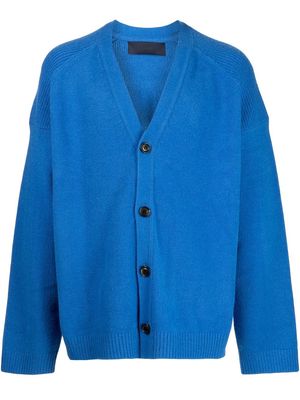 Juun.J logo-knit v-neck cardigan - Blue