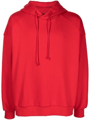 Juun.J logo-patch drawstring cotton hoodie - Red