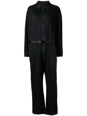 Juun.J logo-patch long-sleeve jumpsuit - Black
