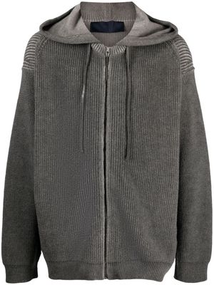 Juun.J ribbed-knit zip-up hoodie - Grey
