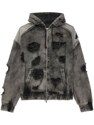 Juun.J ripped-detail hooded jacket - Black