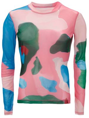 JW Anderson abstract-print long-sleeve mesh top - Pink
