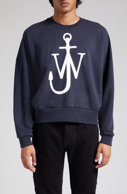 JW Anderson Anchor Logo Organic Cotton Graphic Sweatshirt in Navy