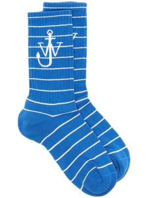 JW Anderson Anchor-logo striped socks - Blue