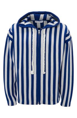 JW Anderson Anchor Stripe Wool Full Zip Hoodie in Blue/White