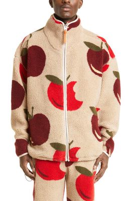 JW Anderson Apple Print Fleece Jacket in Beige/Red