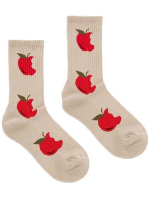 JW Anderson apple-print ribbed socks - Neutrals