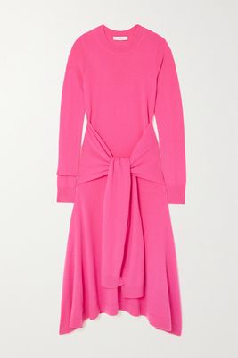 JW Anderson - Asymmetric Tie-detailed Merino Wool Midi Dress - Pink
