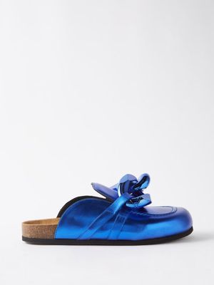 JW Anderson - Chain Backless Leather Loafers - Mens - Blue