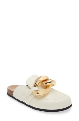 JW Anderson Chain Detail Loafer Mule in Calf Print Cocco White/Gold