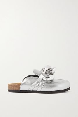 JW Anderson - Chain-embellished Metallic Leather Slippers - Silver