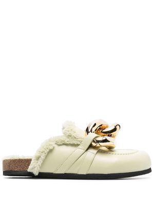 JW Anderson Chain shearling mules - Green