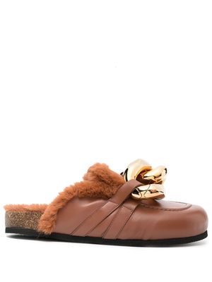 JW Anderson Chain shearling-trim loafers - Brown