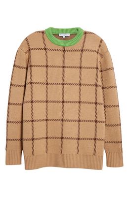 JW Anderson Check Jacquard Wool Crewneck Sweater in Clay
