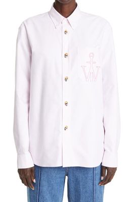 JW Anderson Classic Fit Embroidered Logo Elephant Eye Button-Down Shirt in Pink