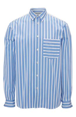 JW Anderson Classic Fit Stripe Patchwork Button-Up Shirt in Blue/White