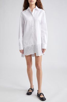 JW Anderson Crystal Embellished Fray Hem Long Sleeve Cotton Poplin Shirtdress in White
