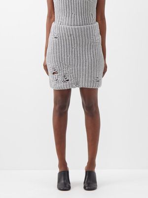 JW Anderson - Distressed Cotton-blend Mini Skirt - Womens - Grey