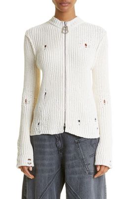 JW Anderson Distressed Zip Cardigan in Off White