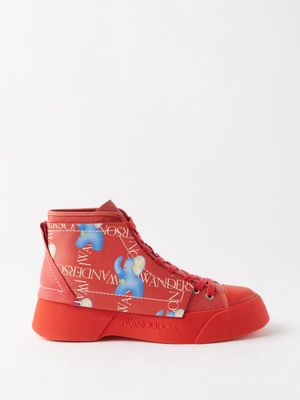 JW Anderson - Elephant-print Canvas High-top Trainers - Mens - Red